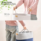 Laundry Hamper 95L,Large Laundry Basket for Clothes,Decorative Storage Basket for Blankets,Cotton Rope Woven basket for bedroom,Navy Blue