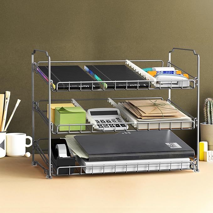 Simple Houseware Stackable Can Rack, Silver, Adjustable Plastic Dividers, Holds 36 Cans