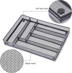 WuGeShop Desk Drawer Organizer with 6 Compartments, Mesh Drawer Organizer Tray for Stationery, Office Supplies Desktop Storage, Black