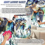 Funny Ocean Sea Turtle Laundry Basket Oxford Cloth Cute Turtles Laundry Hamper With Handle Foldable Portable Clothes Storage Basket Ocean Laundry Bag 18.9"x16.5" For Laundry Room/Bedroom/Bathrooms