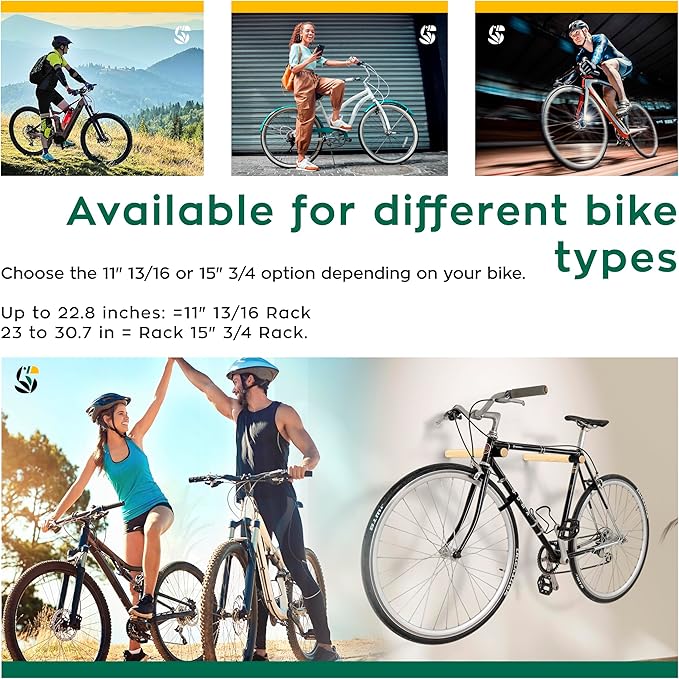 SELVA Racks - Wooden Bike Wall Mount. in 2 Sizes and 3 Colors: Natural, Black and White (White, 15" 3/4)
