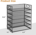 Subekyu 6 Tier Paper Organizer for Desk with Handle, Metal Mesh Desk Office File Folder Paper Letter Tray Accessories Organizer Sorter for Home, School, Office Desktop Document Organization - Gray