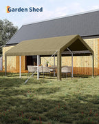GarveeLife 13x20 ft Portable Garage, Car Port with 220 g PE Tarp Cover, with Front & Rear Roll-Up Doors and 4 Windows, for Temporary Paint Booth, Boats&Pickups Shed, and Event Shelter, Khaki