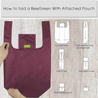 BeeGreen Purple Reusable Grocery Bags Wholesale Purple Reusable Kitchen Bags Bulk Foldable-Machine Washable with Zipper Storage Pouch 10 Packs