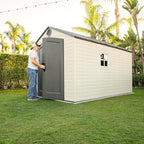 Lifetime Outdoor Storage Shed, 8x15 Ft, Desert Sand, Resin Backyard Tool Shed with Lockable Doors and Weather-Resistant Panels