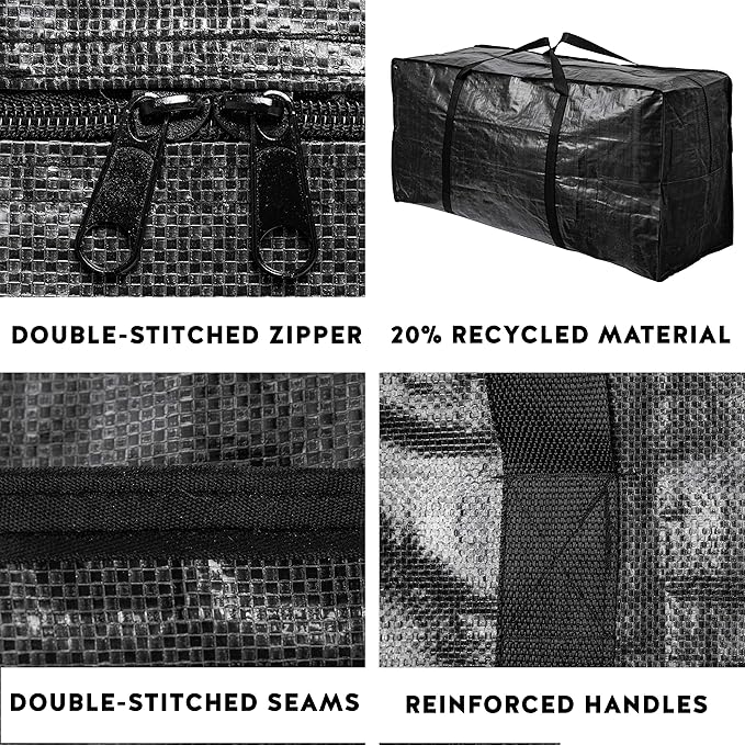 BAG-THAT! 68.5 GAL 2 Pack XXL Jumbo Extra Large Heavy Duty Stronger Handles Storage Bags Moving Totes Zippered Reusable Wrap Around Handle Storage Totes